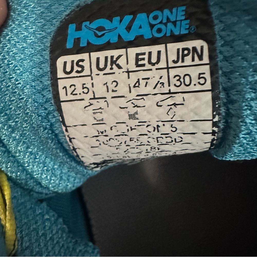 HOKA One One Running Shoes Blue Yellow Mens 12.5 Athletic Sneakers - Picture 13 of 14